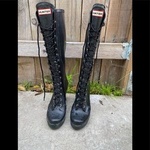 Under the Knee Hunter Boots High Heel Black Size 8